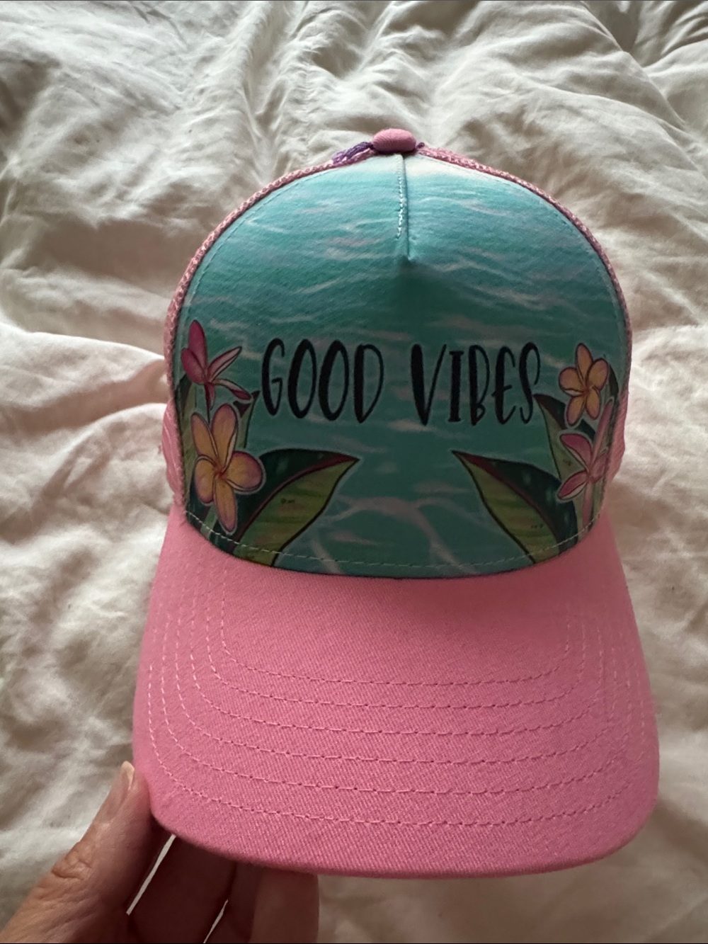 Good Vibes Pink & Aqua Kids Trucker Hat